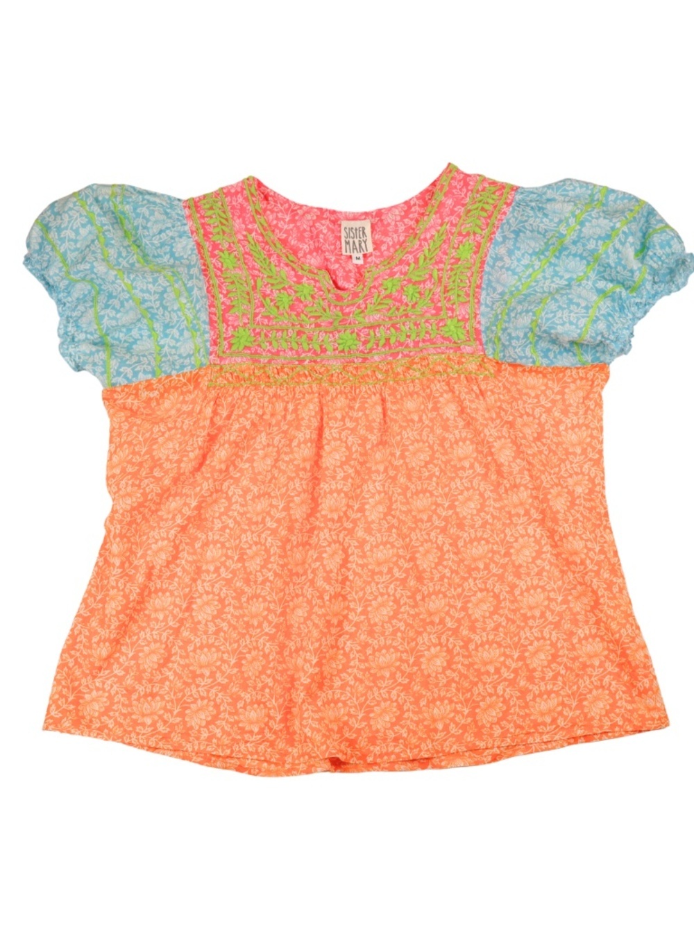 Sister Mary Embroidered Boho Blouse Top Medium